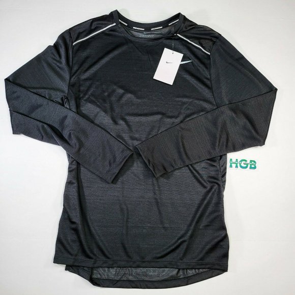 Nike Breathe Miler Long Sleeve Shirt Men's Running Training Gym Black CU0318-010 - Picture 3 of 9